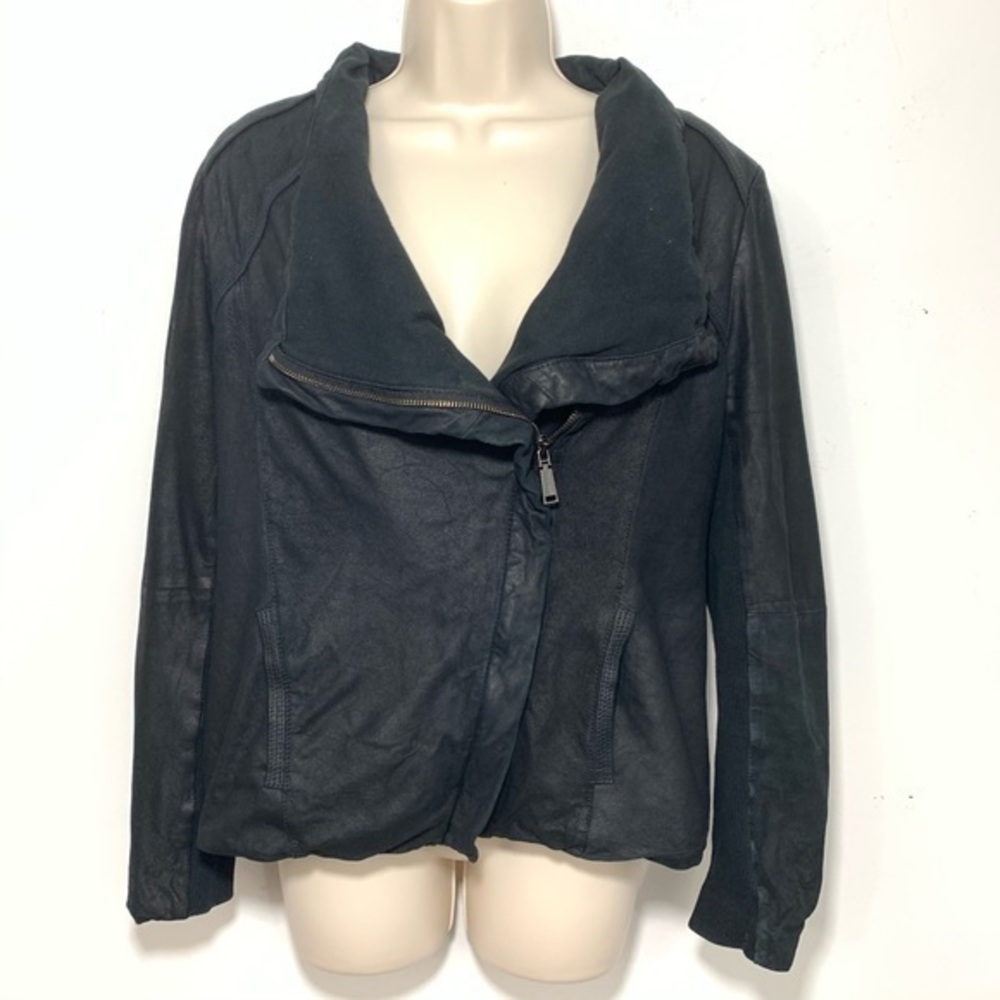 Elie tahari leather full zip moto jacket black M